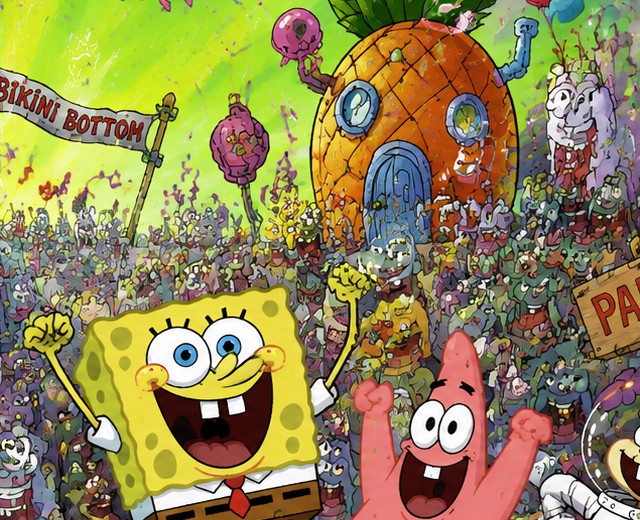 A dense cheering crowd at the underwater party